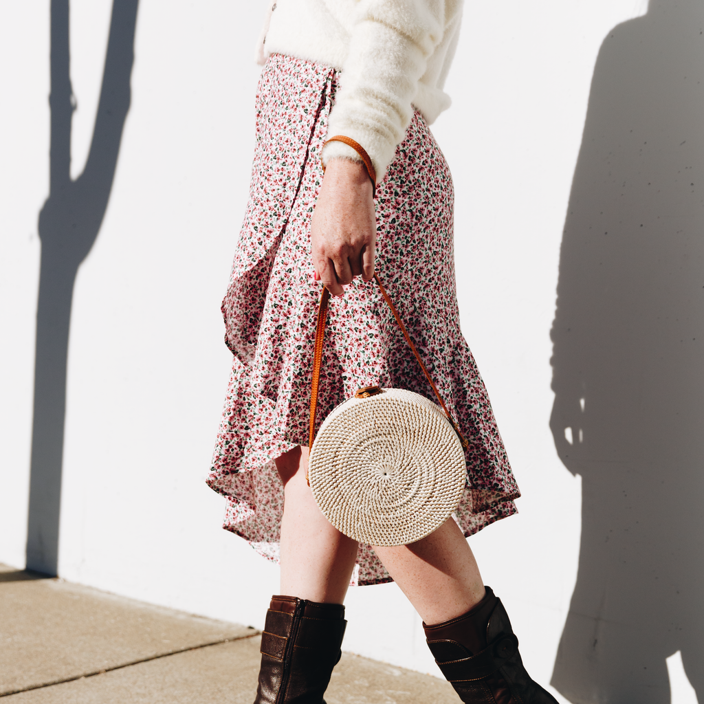 The Cascade Skirt has a gorgeous high-low hem and stitched inner ruffle that sways as you walk and stays shut when you sit, not exposing your leg. Every piece is ethically and sustainably made from a gorgeous cotton-linen blend.